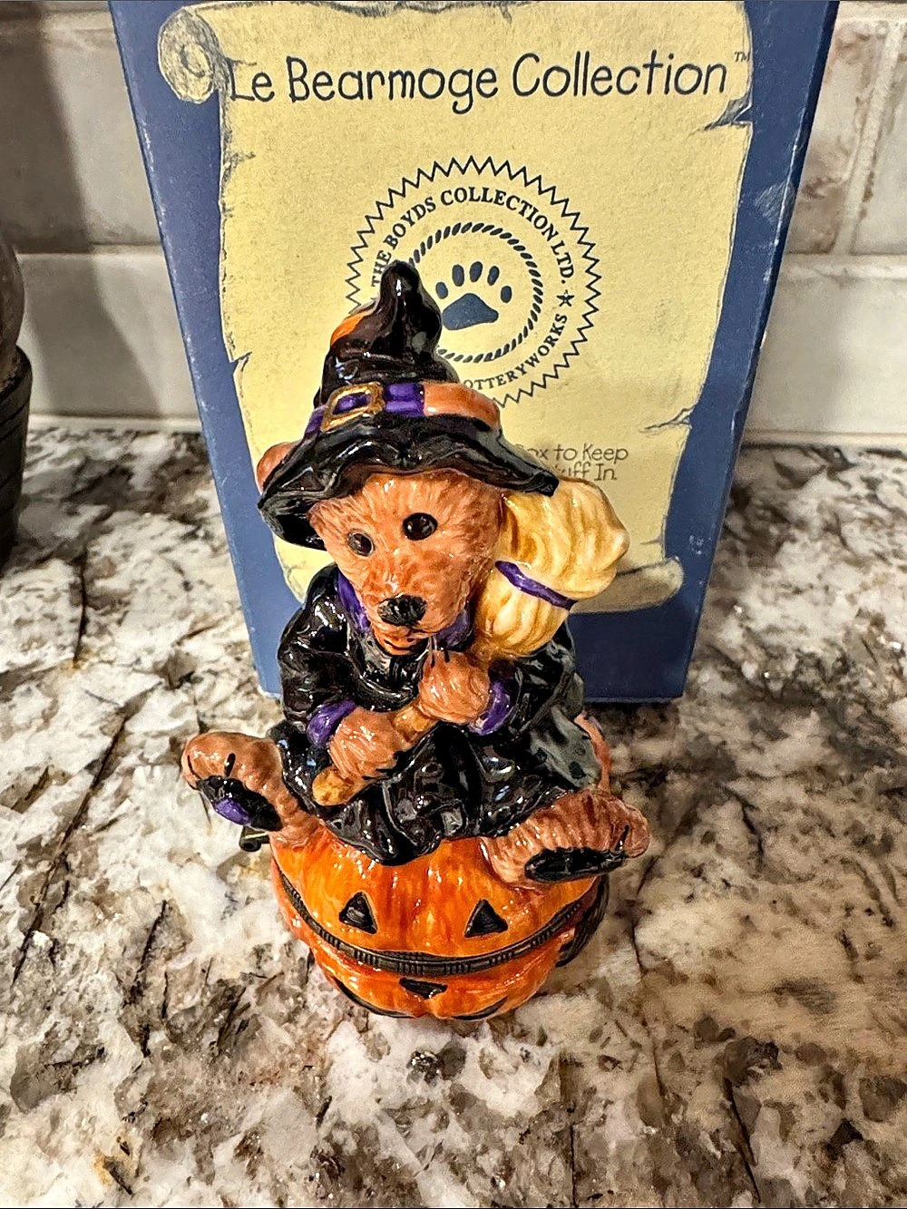 The Boyds Collection Emma the Witchy Bear Halloween Pumpkin Figurine Box